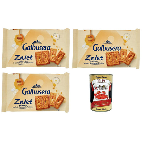 Galbusera Zalet Biscotti con Malto d'Orzo e Honig Millefiori, Kekse mit Gerstenmalz und Wildblumenhonig, 3x 510g Original italienisch inkl. Italian Gourmet Polpa 400g