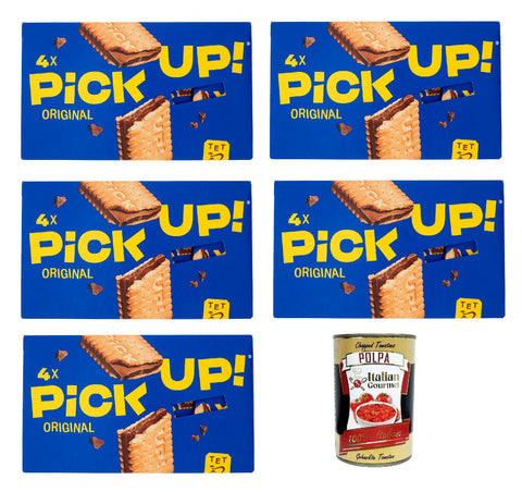 Italian Gourmet E.R. Kekse, Zwieback & Chips Pick Up Original ,Milchschokoladentafel im Doppelkeks, 5x 112g Packung, Jede Packung enthält 4 Kekse à 28g + Italian Gourmet Polpa di Pomodoro 400g Dose 8032804040014