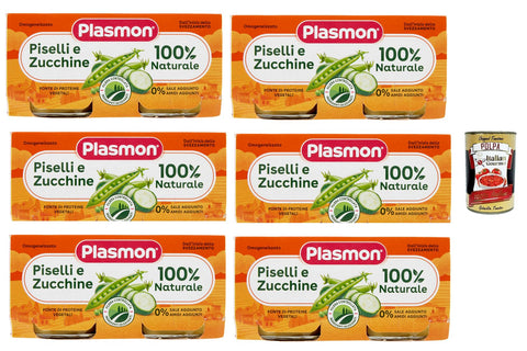 Italian Gourmet E.R. Kekse, Zwieback & Chips Plasmon Piselli e Zucchine, 6x (2x 80g) , Mit ausgewählten Zutaten, 100% natürlich, Ohne Stärken und Salz hinzugefügt + Italian Gourmet polpa 400g 8032804040014