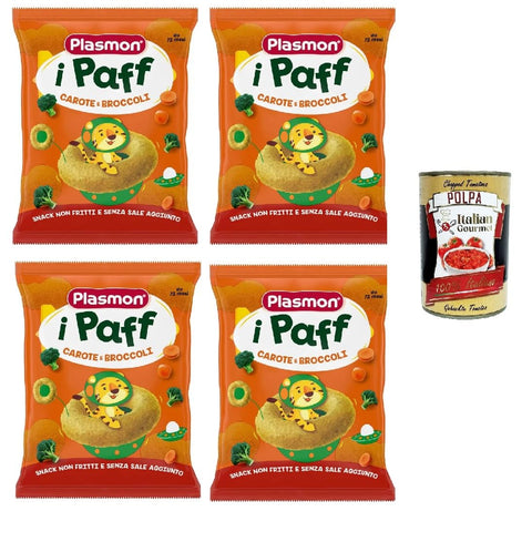 Italian Gourmet E.R. Kekse, Zwieback & Chips Plasmon snack Carote e broccoli 4x 15g + Italian Gourmet polpa 400g 8032804040014