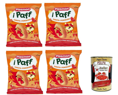 Italian Gourmet E.R. Kekse, Zwieback & Chips Plasmon snack Pomodoro e Carota 4x 15g + Italian Gourmet polpa 400g 8032804040014