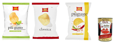 Italian Gourmet E.R. Kekse, Zwieback & Chips San Carlo Best set Classica più gusto Limette & rosa und Vicace Chips Kartoffelchips gesalzen 3x 50g + Italian Gourmet polpa 400g 8003130129520
