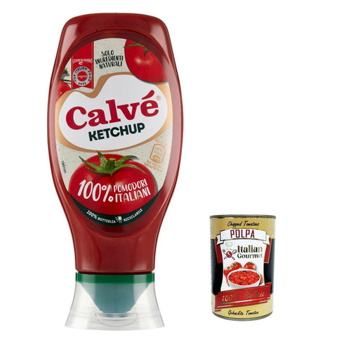 Calvè Calvé Ketchup 100% Tomaten italienischer Herkunft, glutenfrei, ohne Konservierungsstoffe und Farbstoffe, 430 ml 12x Original italienisch inkl. Italian Gourmet Polpa 400g