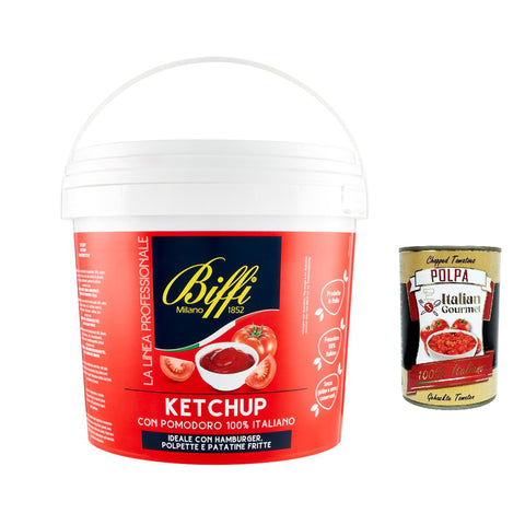 Biffi Tomato Ketchup mit 100 % italienischen Tomaten, 5kg Tomato Ketchup (fruchtig, tomatiger Geschmack) Original italienisch inkl. Italian Gourmet Polpa 400g