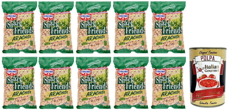 Italian Gourmet E.R. Knabberartikel 10x Cameo Snack Friends Arachidi,Geröstete und Gesalzene Erdnüsse Vakuumverpackungen 300g + Italian Gourmet Polpa di Pomodoro 400g Dose 8003000030901