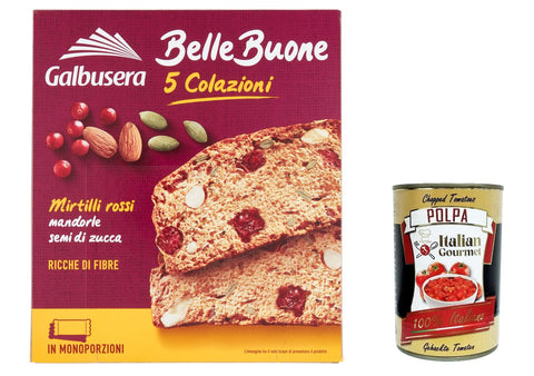 Italian Gourmet E.R. Knabberartikel 12x Galbusera belle buone Scheiben Mit Preiselbeeren, Mandeln, Kürbiskernen 200g + Italian Gourmet polpa 400g 8002190006345