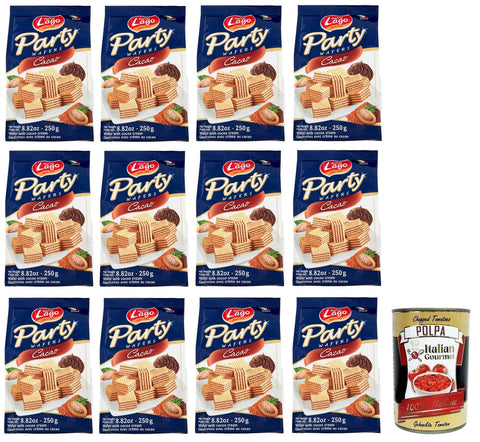 Italian Gourmet E.R. Knabberartikel 12x Gastone Lago Party Wafers Cacao,Waffeln mit Kakaocreme 250g + Italian Gourmet Polpa di Pomodoro 400g Dose 8004800002372