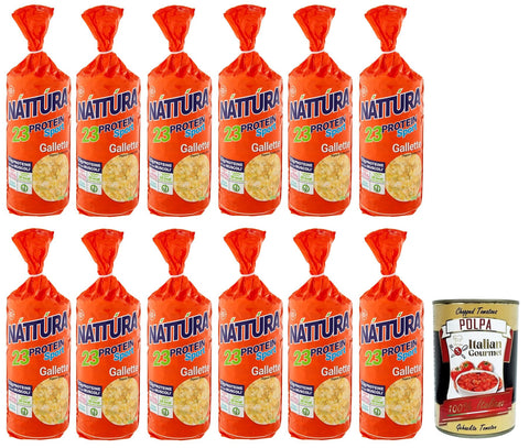 Italian Gourmet E.R. Knabberartikel 12x Náttúra Protein Sport Gallette BIO,Linsen-Erbsen-Kuchen,reich an Proteinen,Glutenfrei 100g + Italian Gourmet Polpa di Pomodoro 400g Dose 8032804040014