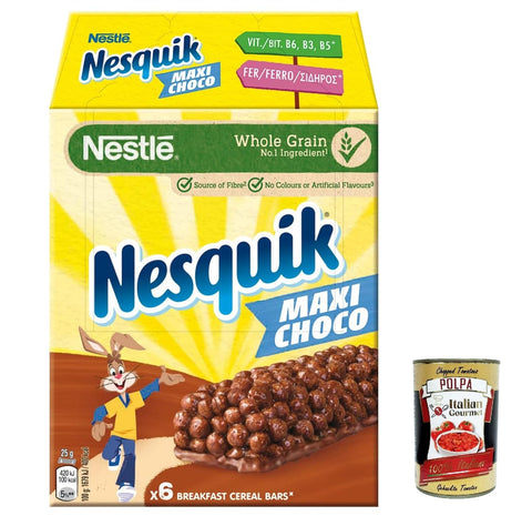 Italian Gourmet E.R. Knabberartikel 12x Nesquik Cereali Barrette ai cereali Müsli -Getreidestangen mit Schokolade und Milch, 6 x 25 g + Italian gourmet polpa 400g 5900020017437