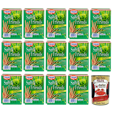 Cameo Snack Friends Sticks,Elsässer Sticks,Salzige Snacks 100g 14x Original italienisch inkl. Italian Gourmet Polpa di Pomodoro 400g Dose