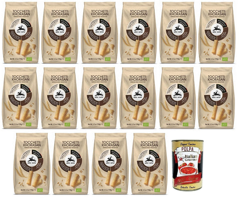 Alce Nero Tocchetti Breadsticks,Bio-Backprodukt mit Bio-Khorasan-Weizen und extra natives Olivenöl,Packung mit 150g 16x Original italienisch inkl. Italian Gourmet Polpa di Pomodoro 400g Dose