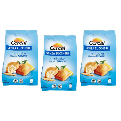Céréal Mini Cake al Gusto Limone Süßer Snack Mini-Zitronenkuchen Kuchen ohne Zucker 196g Beutel 3x Original italienisch