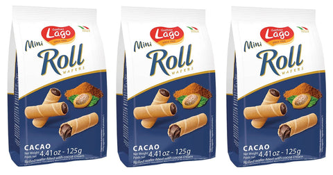 Gastone Lago Mini Roll Cacao Waffelröllchen Waffelpad Wafer gefüllt mit Kakaocreme 125g 3x Original italienisch