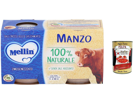 Mellin Di Manzo, Rindfleisch Natural, 2x 80 g 3x Original italienisch inkl. Italian Gourmet Polpa 400g