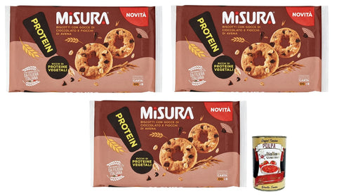 Italian Gourmet E.R. Knabberartikel 3x Misura Protein,Proteinkekse mit Schokoladentropfen und Haferflocken,Reich an pflanzlichen Proteinen, 260g + Italian Gourmet Polpa di Pomodoro 400g Dose 8002590081829