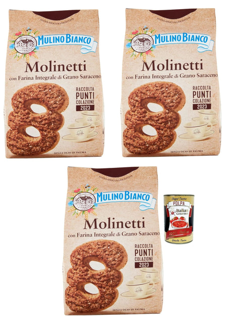 Mulino Bianco Molinetti Biscuits Shortbread Buchweizenkekse, Frühstück voller Geschmack 350 g 3x Original italienisch inkl. Italian giourmet Polpa 400g