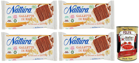 Náttúra Bio-Reiskuchen mit Milchschokolade überzogen, leckerer und gesunder Snack, tolle Ballaststoffquelle, glutenfrei, 90-g-Packung 4x Original italienisch inkl. Italian Gourmet Polpa di Pomodoro 400g Dose
