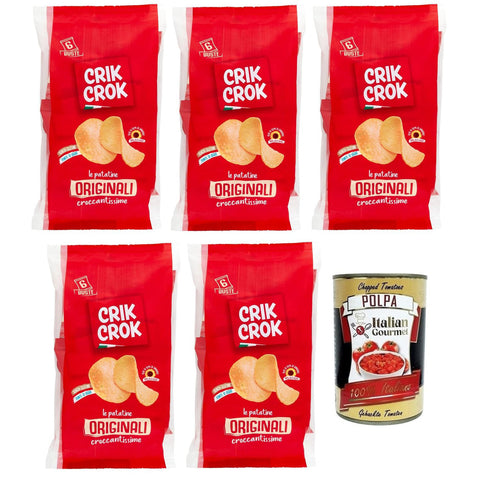 Crik Crok Le Patatine Originali, Kartoffelchips Glutenfrei, Gesalzen Snack, 150g Packung, Jede Packung enthält 6 Beutel à 5x 25g inkl. Italian Gourmet Polpa di Pomodoro 400g Dose Original italienisch