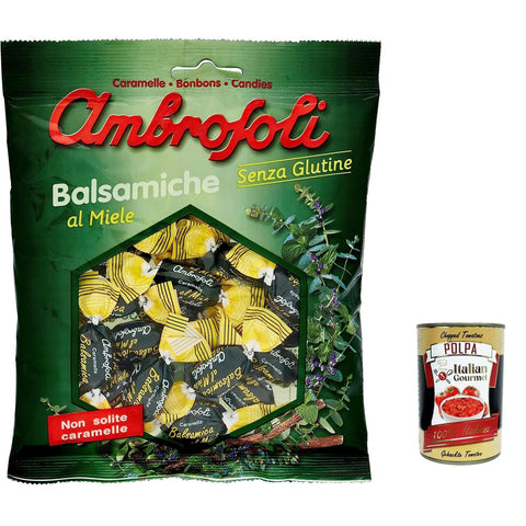 Ambrosoli Caramelle Balsamiche al Miele, Honig-Balsamico-Bonbons sweets 135g 6x Original italienisch inkl. Italian Gourmet Polpa 400g