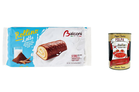 Italian Gourmet E.R. Knabberartikel 6x Balconi Rollino Latte Milk Mini Kuchen mit Milchcreme mit Schokolade überzogen 222g + Italian gourmet polpa 400g 8001585001323