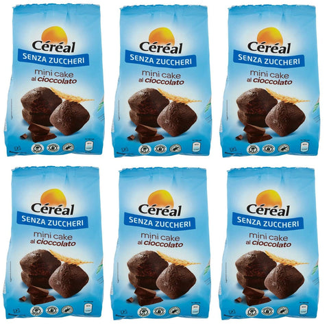 Céréal Mini Cake al Cioccolato Süßer Snack Mini-Schokoladenkuchen ohne Zucker 196g Beutel 6x Original italienisch