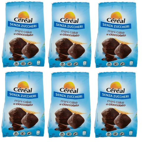 Céréal Mini Cake al Cioccolato Süßer Snack Mini-Schokoladenkuchen ohne Zucker 196g Beutel 6x Original italienisch