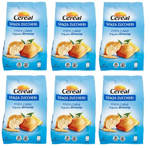 Céréal Mini Cake al Gusto Limone Süßer Snack Mini-Zitronenkuchen Kuchen ohne Zucker 196g Beutel 6x Original italienisch