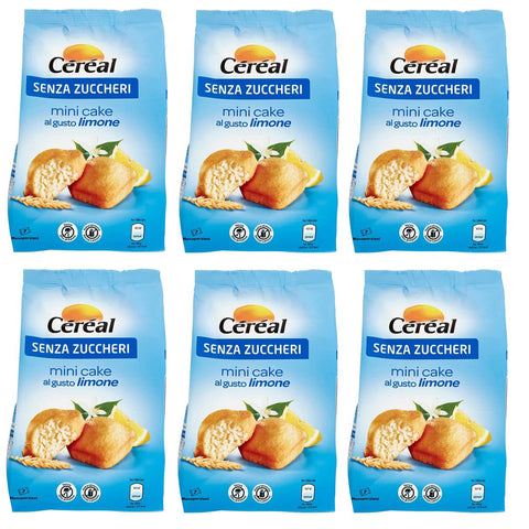Céréal Mini Cake al Gusto Limone Süßer Snack Mini-Zitronenkuchen Kuchen ohne Zucker 196g Beutel 6x Original italienisch