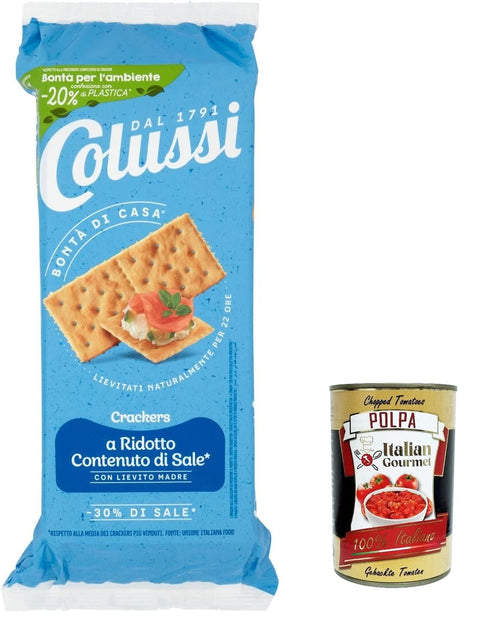 Colussi Cracker - 30% di sale, Cracker Niedriges Salz, - 30% des Salz 500g 6x Original italienisch inkl. Italian Gourmet Polpa 400g