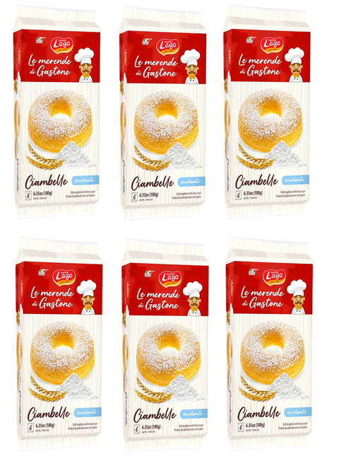 Lago Gastone Ciambelle Zuccherate Krapfen Donuts mit Puderzucker Packung à, Jede Packung Enthält 6 Donuts à 6x180g Original italienisch Snack