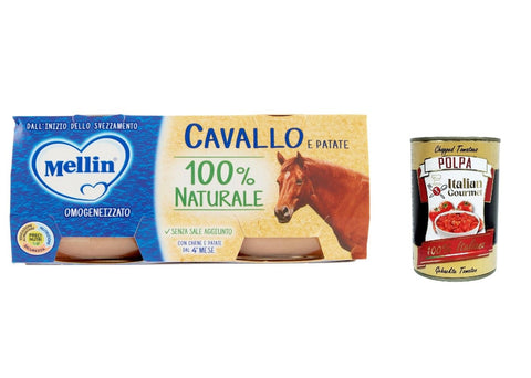 Italian Gourmet E.R. Knabberartikel 6x Mellin con Carne di Cavallo, pferd 2x 80g + Italian gourmet polpa 400g 8000050581407