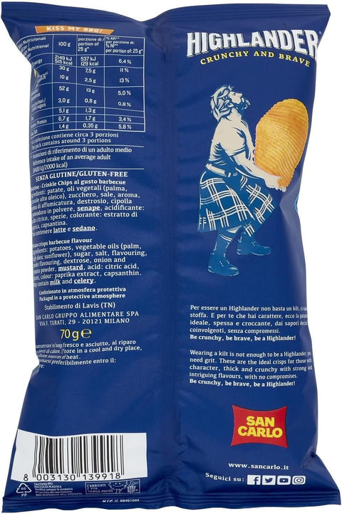Italian Gourmet E.R. Knabberartikel 8x San Carlo Highlander Patatine al Gusto Barbecue "Kiss my BBQ!" 130g