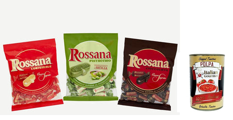 Italian Gourmet E.R. Knabberartikel Fida, Rossana Tris con Ripieno Classico, al Pistacchio e al Cioccolato, Trio mit klassischer Füllung, Pistazie und Schokolade + Italian Gourmet polpa 400g 8006150001494