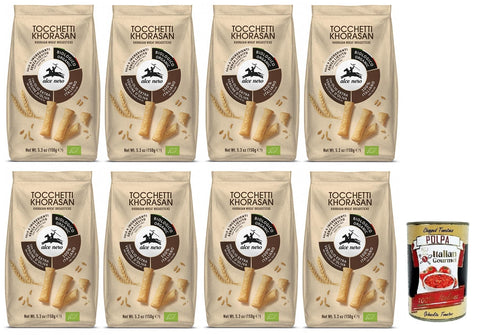 Alce Nero Tocchetti Breadsticks,Bio-Backprodukt mit Bio-Khorasan-Weizen und extra natives Olivenöl,Packung mit 150g 8x Original italienisch inkl. Italian Gourmet Polpa di Pomodoro 400g Dose