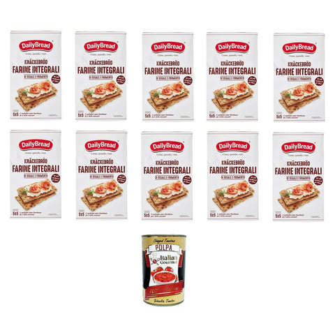 DailyBread Knäckebröd Vollkorn-Roggen und Weizenmehl 10x375 g Original italienisch inkl. Italian Gourmet Polpa 400g