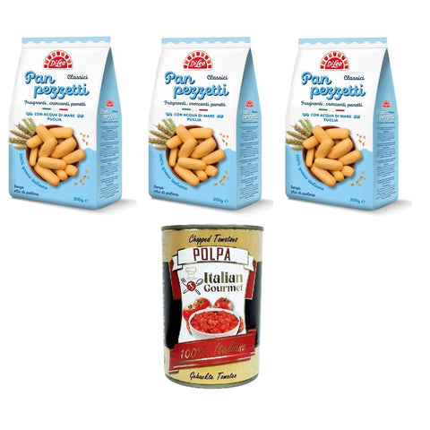 Di Leo Panpezzetti classici con acqua di mare Klassische Panpezzetti mit Meerwasser - 3x200 gr. Original italienisch inkl. Italian Gourmet Polpa di Pomodoro 400g