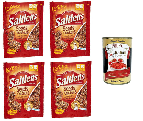 Italian Gourmet E.R. Knäckebrot Lorenz Saltletts Seeds Cracker Mit Chiasamen, Leinsamen und Sesamsamen 4x 100gr + Italian Gourmet Polpa 400g 8032804040014