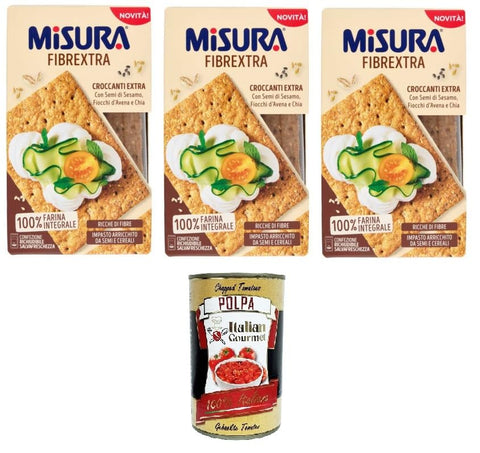 Misura Fibrextra Croccanti,Fibrextra Crunchy Extra mit Sesamsamen und Hafer- und Chiaflocken 3x160gr Original italienisch inkl. Italian Gourmet Polpa 400g