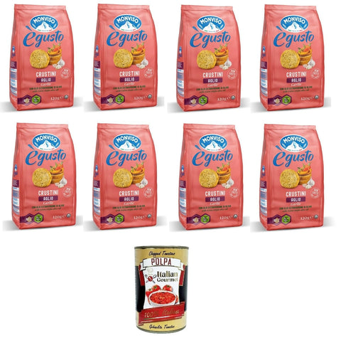 Monviso égusto Crustini all'aglio mit Knoblauch 8x120gr Original italienisch inkl. Italian Gourmet Polpa 400g