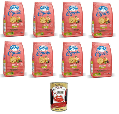 Monviso égusto Crustini alle Olive Crustini mit Oliven 8x 120gr Original italienisch inkl. Italian Gourmet Polpa 400g