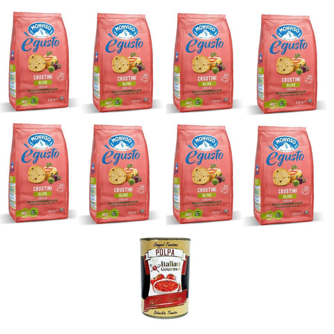 Monviso égusto Crustini alle Olive Crustini mit Oliven 8x 120gr Original italienisch inkl. Italian Gourmet Polpa 400g