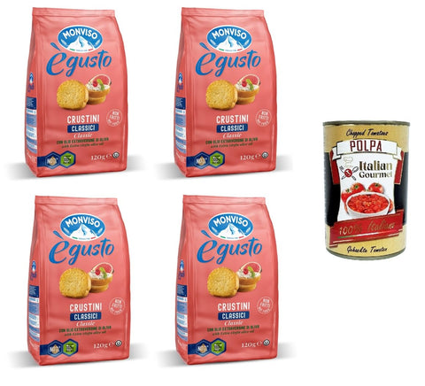 Monviso égusto Crustini Classici Klassische Crostini mit nativem Olivenöl extra 4x 120gr Original italienisch inkl. Italian Gourmet Polpa 400g