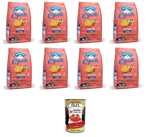 Monviso égusto Crustini Classici Klassische Crostini mit nativem Olivenöl extra 8x 120gr Original italienisch inkl. Italian Gourmet Polpa 400g