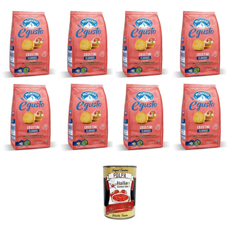 Monviso égusto Crustini Classici Klassische Crostini mit nativem Olivenöl extra 8x 120gr Original italienisch inkl. Italian Gourmet Polpa 400g
