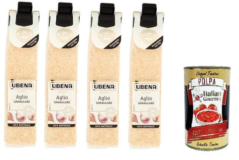 Italian Gourmet E.R. Knoblauch UBENA, Aglio Granulare Knoblauchgranulat, Ideal für Vorspeisen, Salate, Saucen und Marinaden, Beutelformat 4x36 g + Italian Gourmet polpa 400g 8032804040014