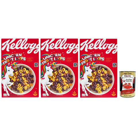 Froot Loops Frühstückscerealien,, Hafer und Mais mit Fruchtgeschmack – ohne künstliche Farb und Aromastoffe 3x375g Original italienisch Knuspermüsli