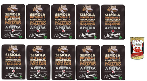 Italian Gourmet E.R. Koch- & Backzutaten 10 x Molisana Semola rimacinata di Grano Duro Integrale Durum Vollkorn Weizengieß 1 kg Grieß für Pizza + Italian Gourmet Polpa 400g 8004690278277
