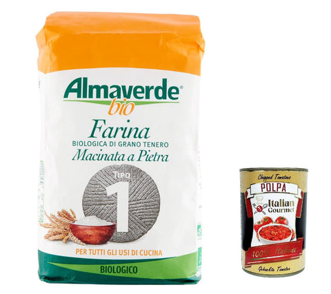 Italian Gourmet E.R. Koch- & Backzutaten 10x Almaverde Bio -Biologischer Weizenmehl Typ "1" für alle Kochen verwendet 1000 g + Italian Gourmet polpa 400g 8002213009612