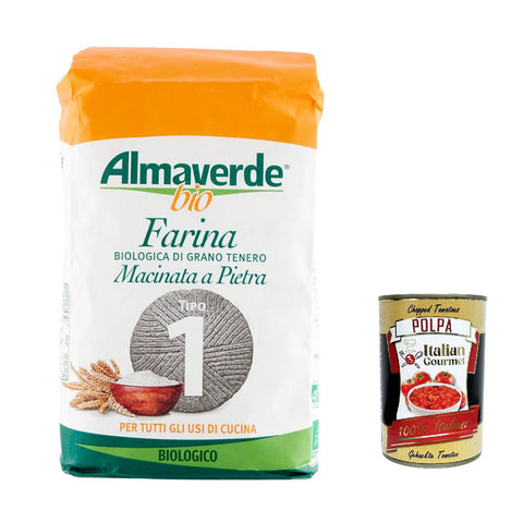 Almaverde Bio Biologischer Weizenmehl Typ "1" für alle Kochen verwendet 10x 1000 g inkl. Italian Gourmet polpa 400g Original italienisch