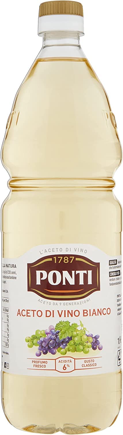Italian Gourmet E.R. Koch- & Backzutaten 12x 1l Flasche Weißweinessigbrücken, zarte Qualität weißer Essig mit 6% Säure als Salatgewürz, Gemüse, Fleisch und Fisch hervorragend + Italian Gourmet polpa 400g 8001010031024